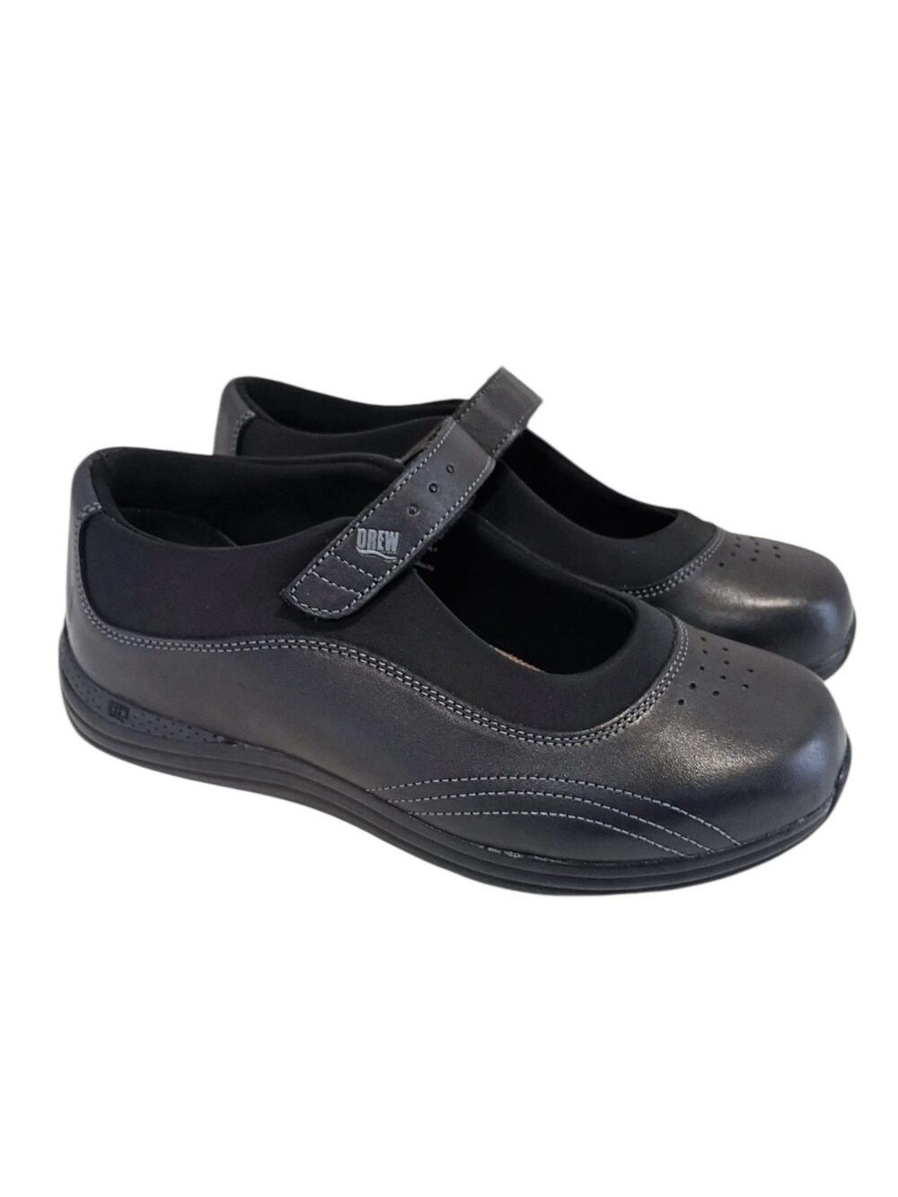 Drew Rose Womens Orthopedic Mary Jane Shoes 8.5WW Black Leather Diabetic Comfort